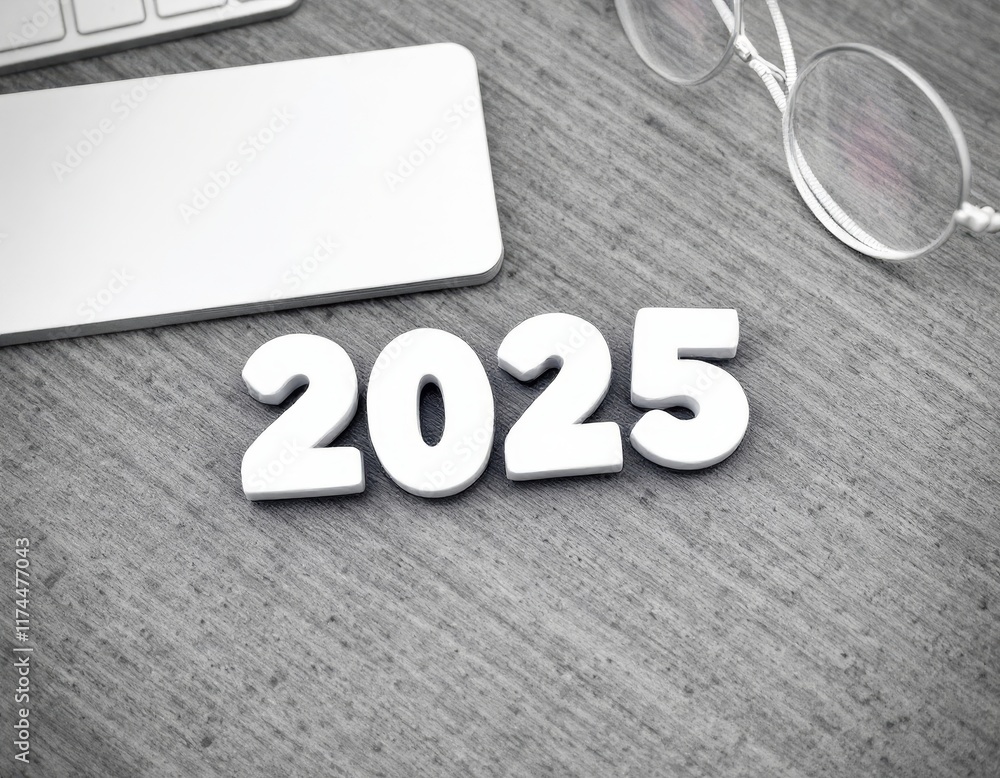 Text "2025" background