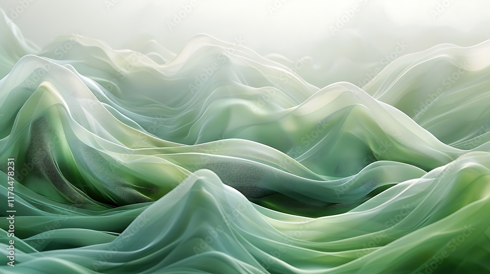 Fototapeta premium Abstract flowing green waves create a calming organic background suitable for nature marketing.
