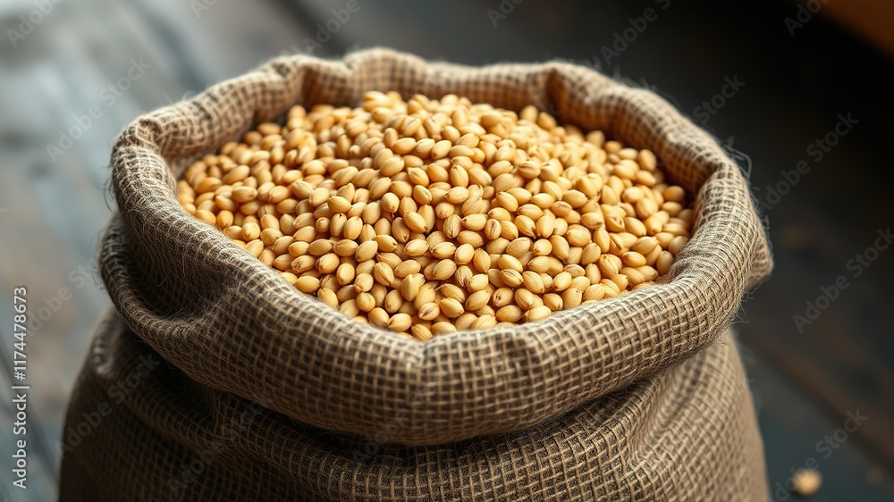 Fototapeta premium Buckwheat in Sack - High-Quality AI Photo, Grain, Healthy Food, Rustic, Natural