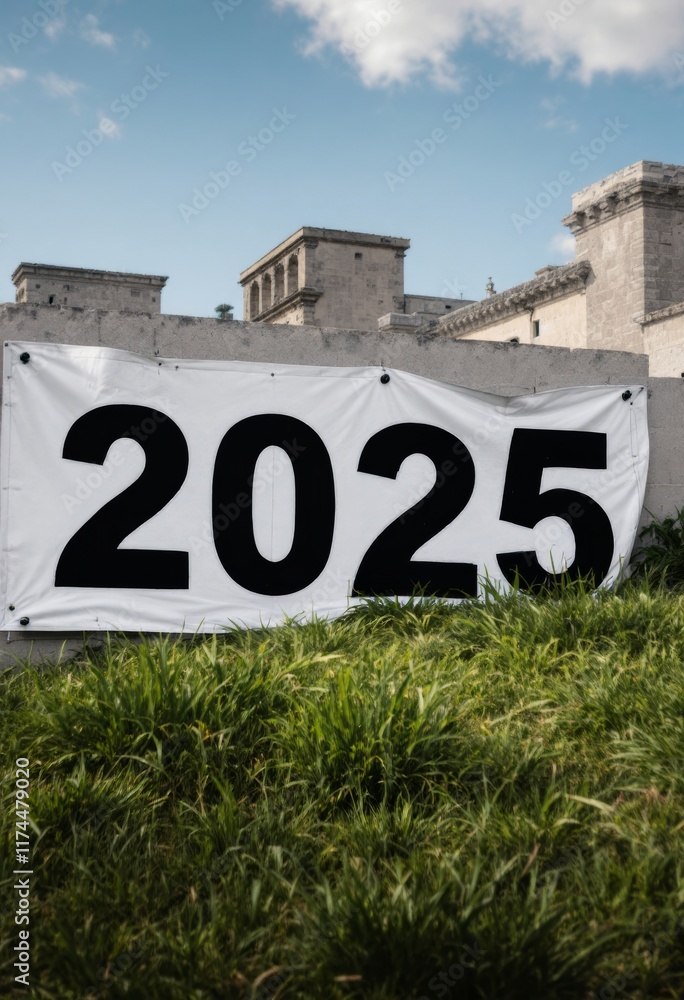 Text "2025" background