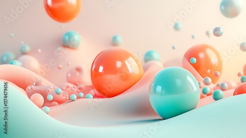 Minimal modern design featuring coral orange and turquoise balloons against soft pastel tones