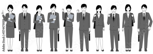 スース型の若い男女の全身イラストセット