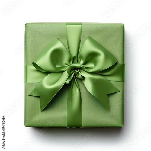 a close up of a green gift box with a green bow photo