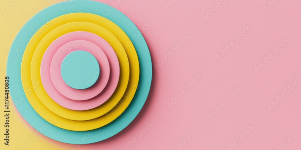 Colorful concentric circles made of paper layers on a pastel background, creating a visually appealing and modern decorative element.
