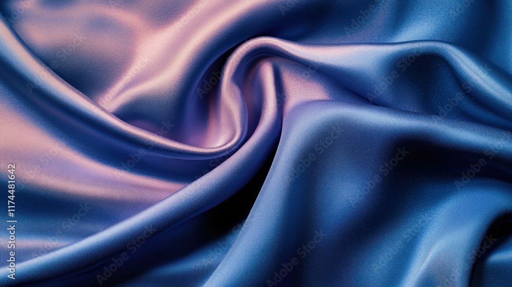 Fototapeta premium Blue and Pink Satin Fabric Draped in Soft Folds