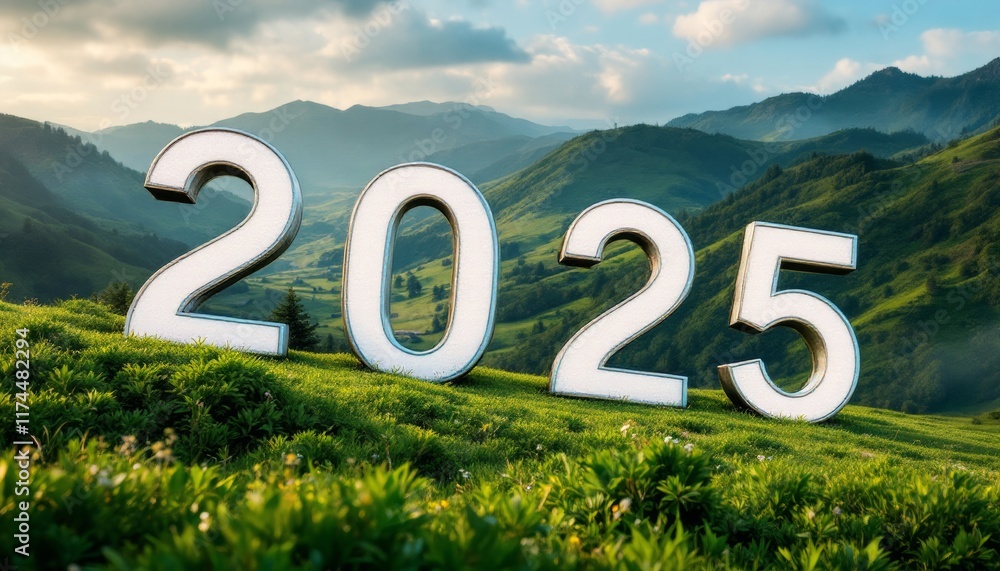 Text "2025" background