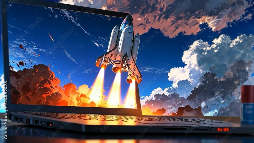 Nasa Shuttle Computer Screen Video footage of space shuttle launches from a laptop screen, blending ...