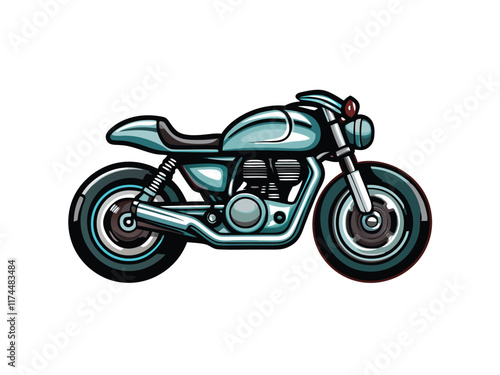 A vector illustration of a futuristic cafe racer motorcycle with sleek curves and a minimalist design.