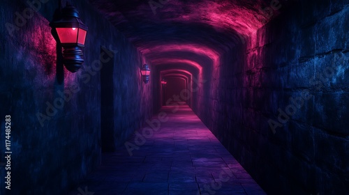 Wallpaper Mural Dark eerie pathway with glowing lights and creepy shadows Torontodigital.ca