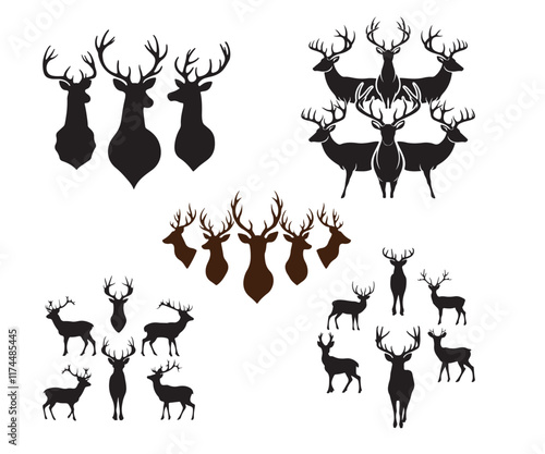 Silhouette Deers vectors file black and white