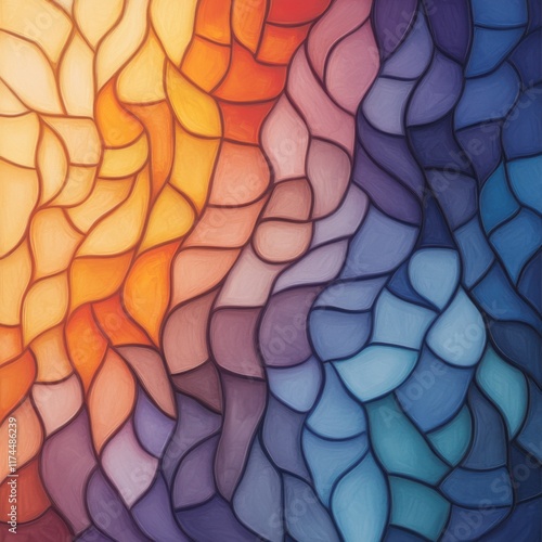 Wallpaper Mural Abstract stained glass pattern, featuring vibrant colors blending seamlessly in a mosaic style, evoking creativity and inspiration. Torontodigital.ca