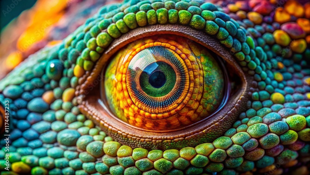 Obraz premium Chameleon Eye Macro: Intricate Details of a Reptile's Vision