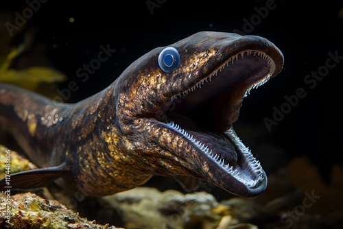 Close-Up of a Snake Eel with Open Mouth photo