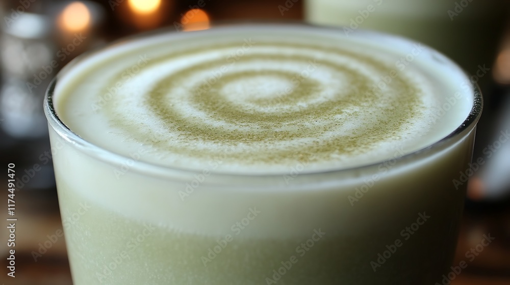 Matcha Latte with Swirled Design on Top Matcha Latte with Swirled Design on Top