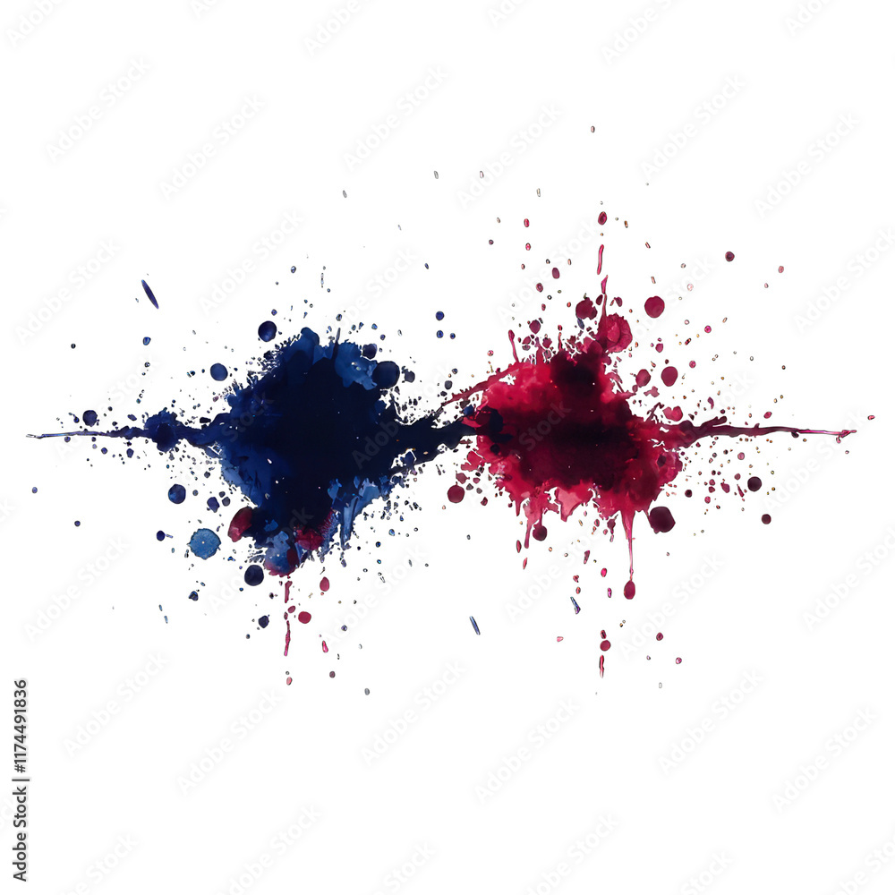 Deep crimson and navy blue splatter merging softly isolated on the transparent background Deep crimson and navy blue splatter merging softly isolated on the transparent background
