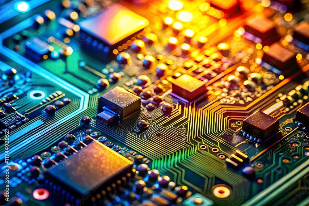 Obraz premium Close-up Candid Shot of Intricate Electronic Circuit Board Components