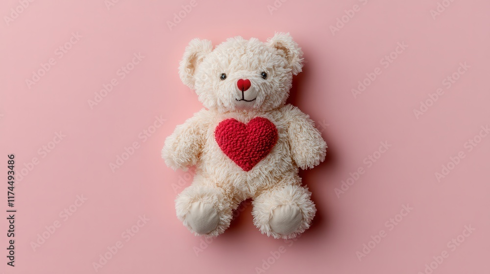 Teddy Day: A fluffy teddy bear holding a red heart on a soft pastel pink background Teddy Day: A fluffy teddy bear holding a red heart on a soft pastel pink background