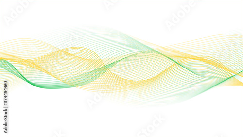 Abstract yellow and green wave lines on a white background. Abstract background with colorful waves design, 