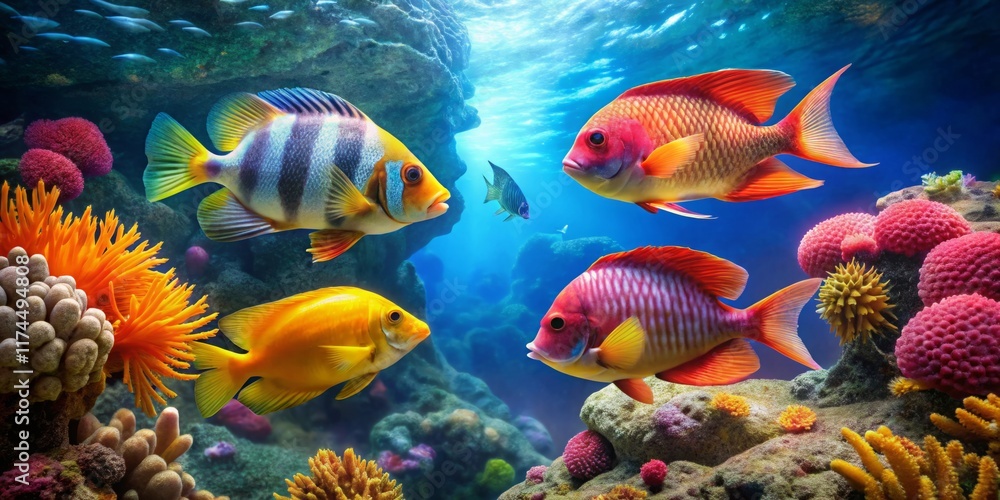 Vibrant Underwater Scene with Colorful Tropical Fish Vibrant Underwater Scene with Colorful Tropical Fish