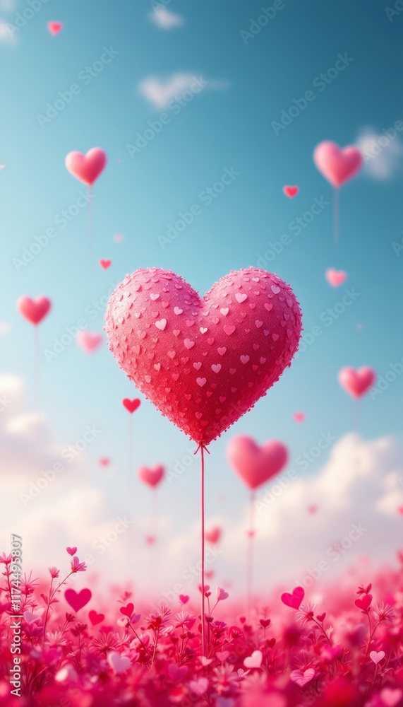 heart shaped balloons in the sky