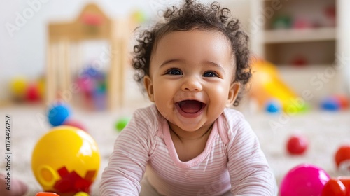 Adorable Happy Baby Girl Playing on the Floor