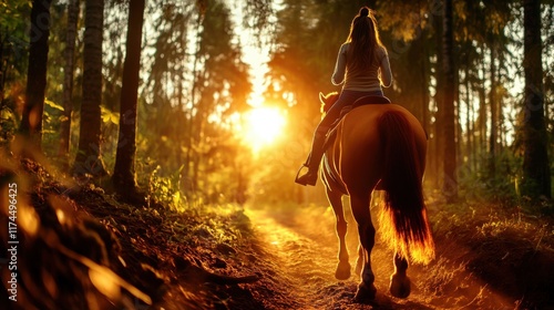 A person riding a horse through a forest, with the path turning into a travel budget planner 
