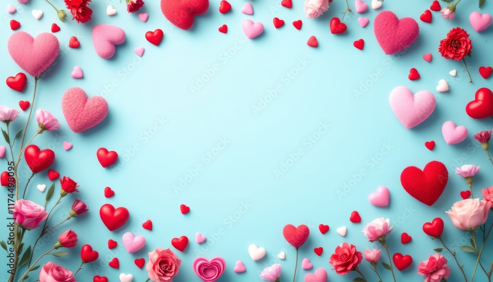 valentine background with hearts and flowers