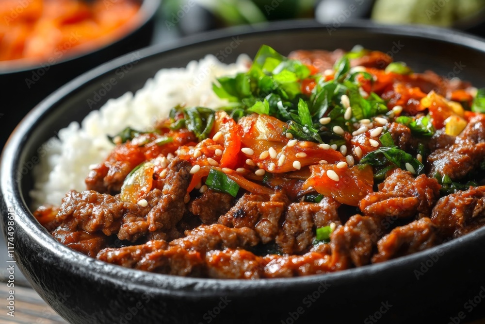 Spicy Korean bibimbap served in a hot stone bowl Spicy Korean bibimbap served in a hot stone bowl