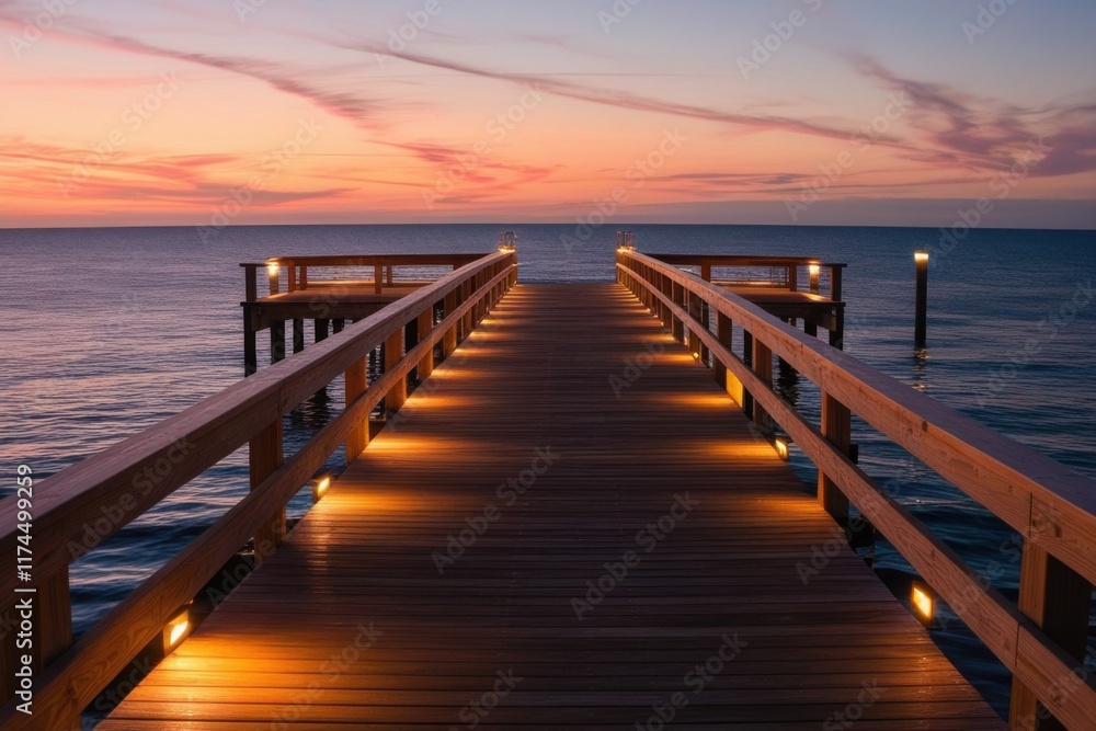 Horizon Bound - Capturing the Journey Along a Pier at Dusk. Horizon Bound - Capturing the Journey Along a Pier at Dusk.