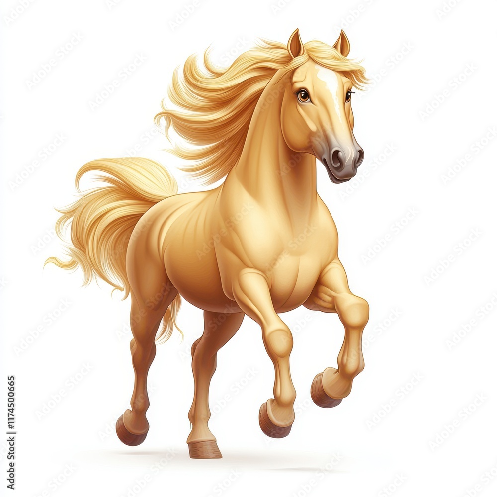 Obraz premium Beautiful Running Blonde Horse with Flowing Mane in Motion