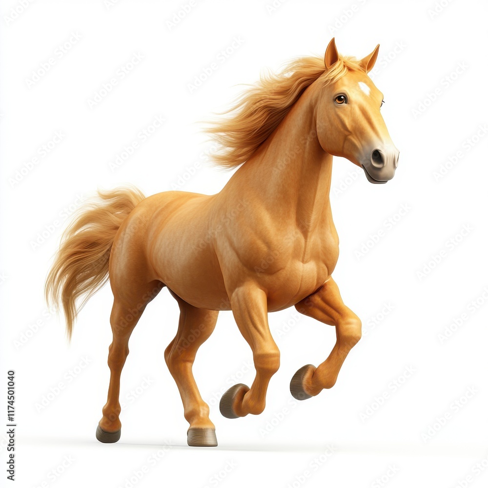Golden Running Horse with Flowing Mane in Bright Studio Background Golden Running Horse with Flowing Mane in Bright Studio Background