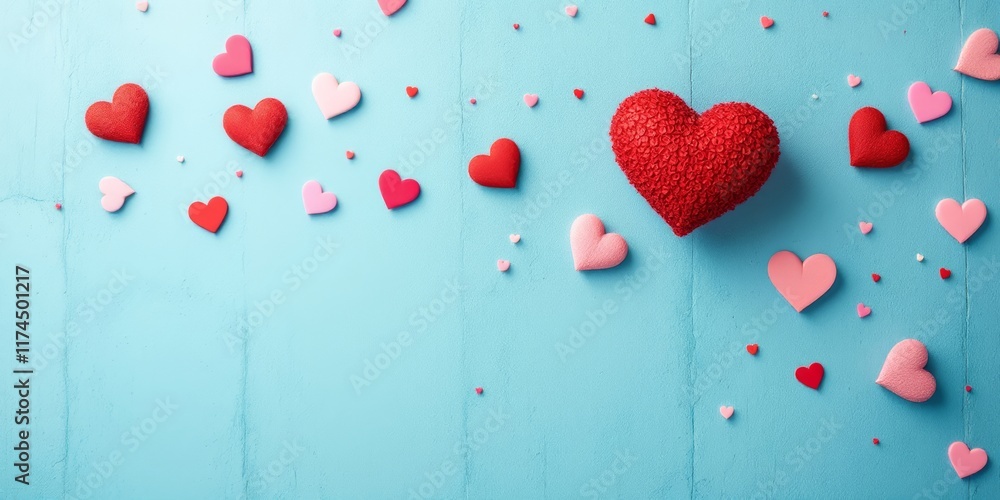 red hearts on wooden background