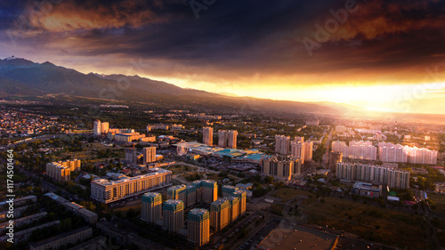 Wallpaper Mural Aerial city view with mountains Torontodigital.ca