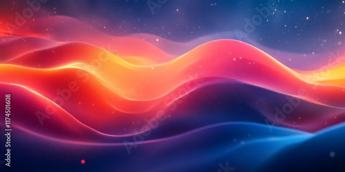 Abstract colorful waves of blue pink and orange light on a dark background photo