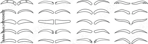 Set of eyebrows icons in black line styles. Fashion eyebrow perfectly shapes vectors illustration. Permanent make up and tattooing. Cosmetic for eyebrows elements isolated on transparent background.