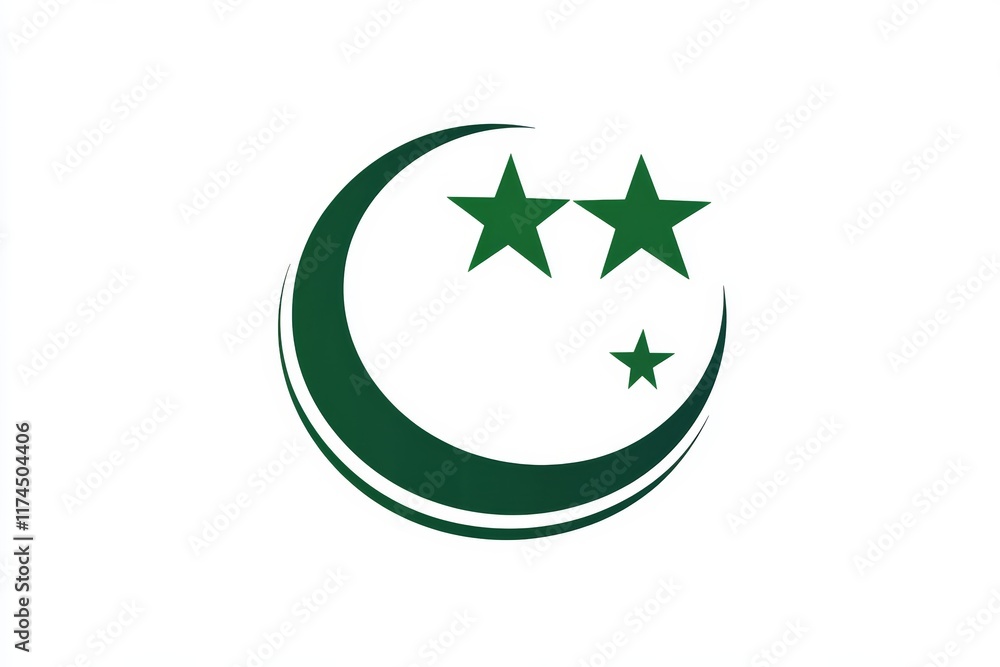 Green crescent and stars on white background symbol Green crescent and stars on white background symbol
