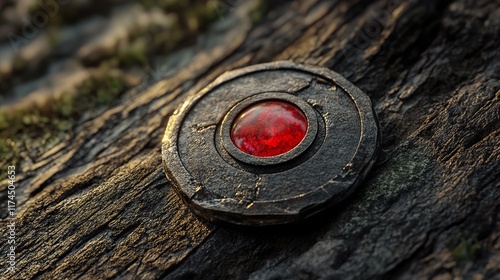 Mystical Red Gemstone in Ancient Metal Setting photo