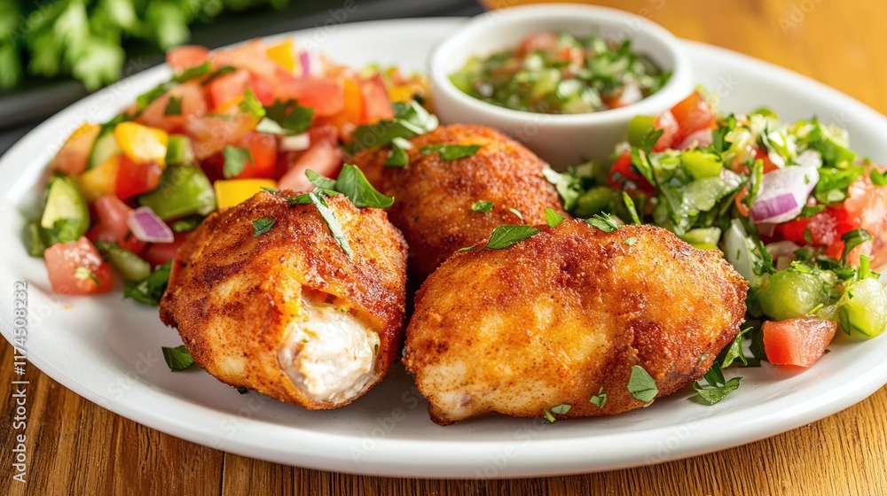 Crispy Fried Food Platter with Fresh Salsa and Green Sauce Crispy Fried Food Platter with Fresh Salsa and Green Sauce