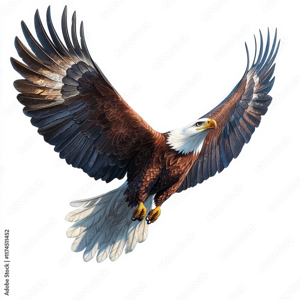 Obraz premium Majestic Bald Eagle in Flight with Outstretched Wings and Detail