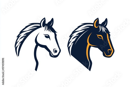 Stylish horse logo design in black and white with orange accents photo