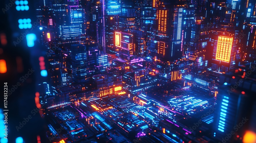 Futuristic Neon Cityscape Digital Art Render Futuristic Neon Cityscape Digital Art Render