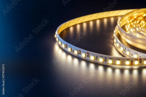 Glowing led light strip on dark surface for modern interior lighting design photo