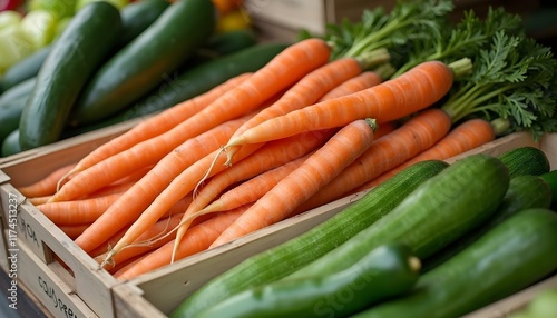 Exhibición colorida de verduras frescas en mercado local