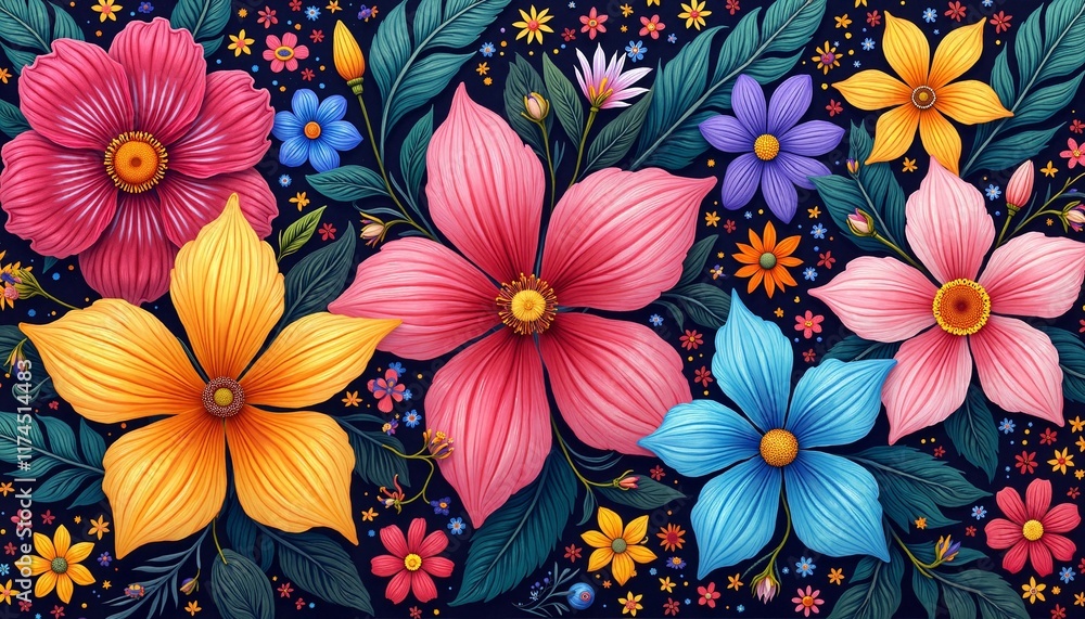 Obraz premium Vibrant and colorful floral background with a variety of flowers.