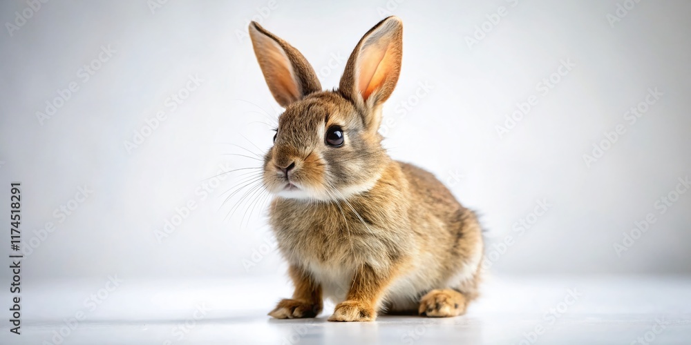 Obraz premium Cute Bunny Hopping: Adorable Rabbit Balancing on Hind Legs, White Background Stock Photo