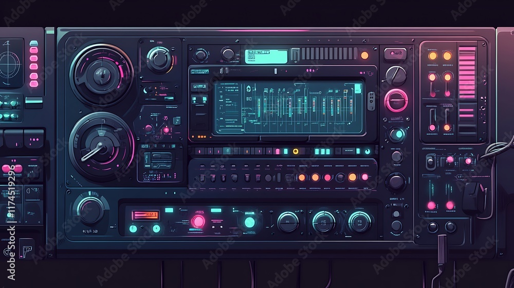 Futuristic Control Panel Interface Design with Many Controls Futuristic Control Panel Interface Design with Many Controls