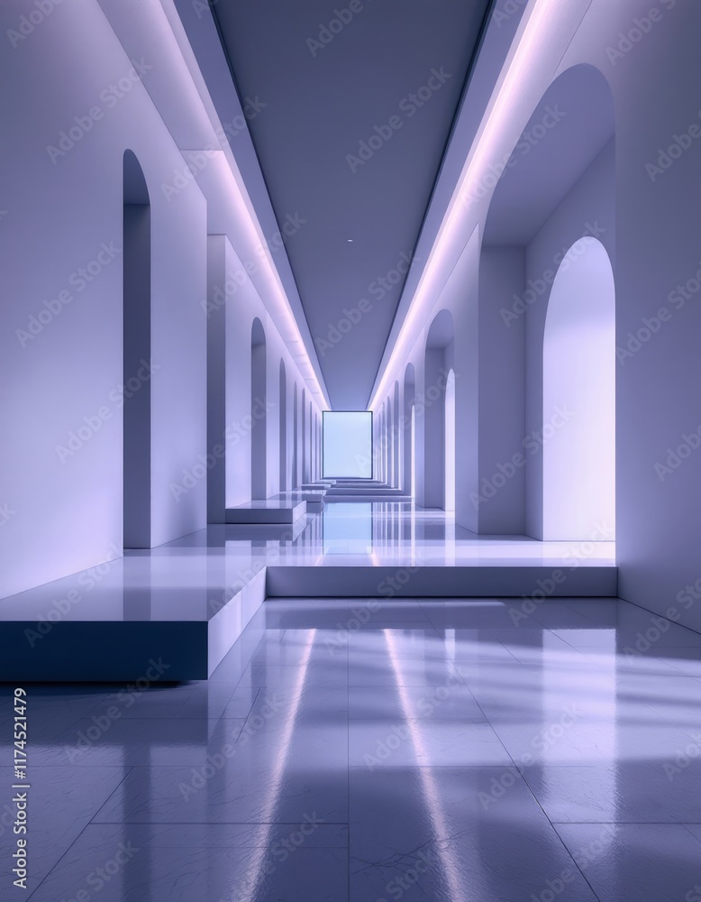 blue hall with columns