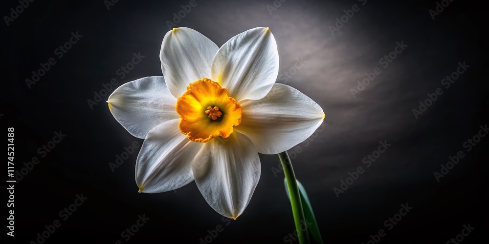 Fototapeta premium Dark Bloom: Narcissus Flower in Low Light, Black Background Stock Photo