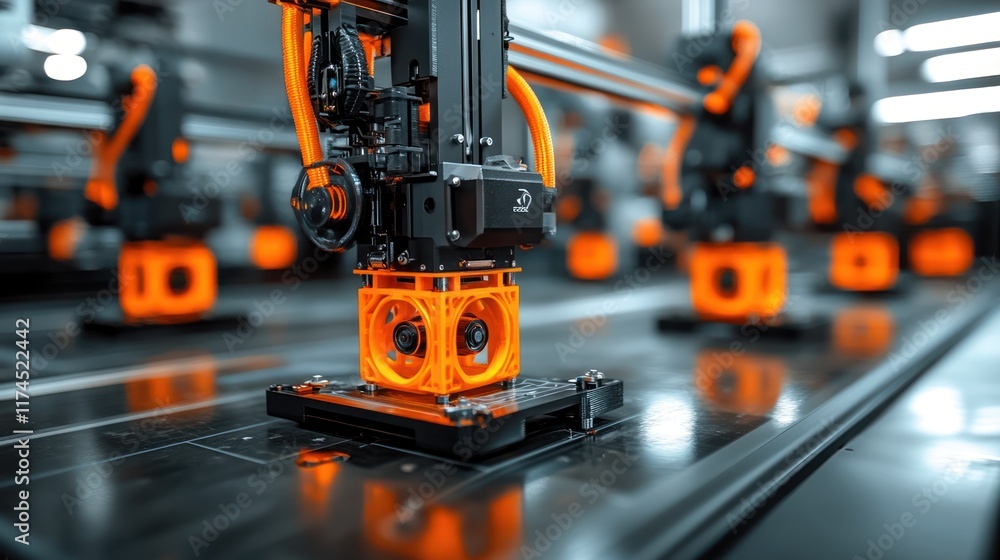 Factory 3D Printer Automated Orange Cube Production Factory 3D Printer Automated Orange Cube Production