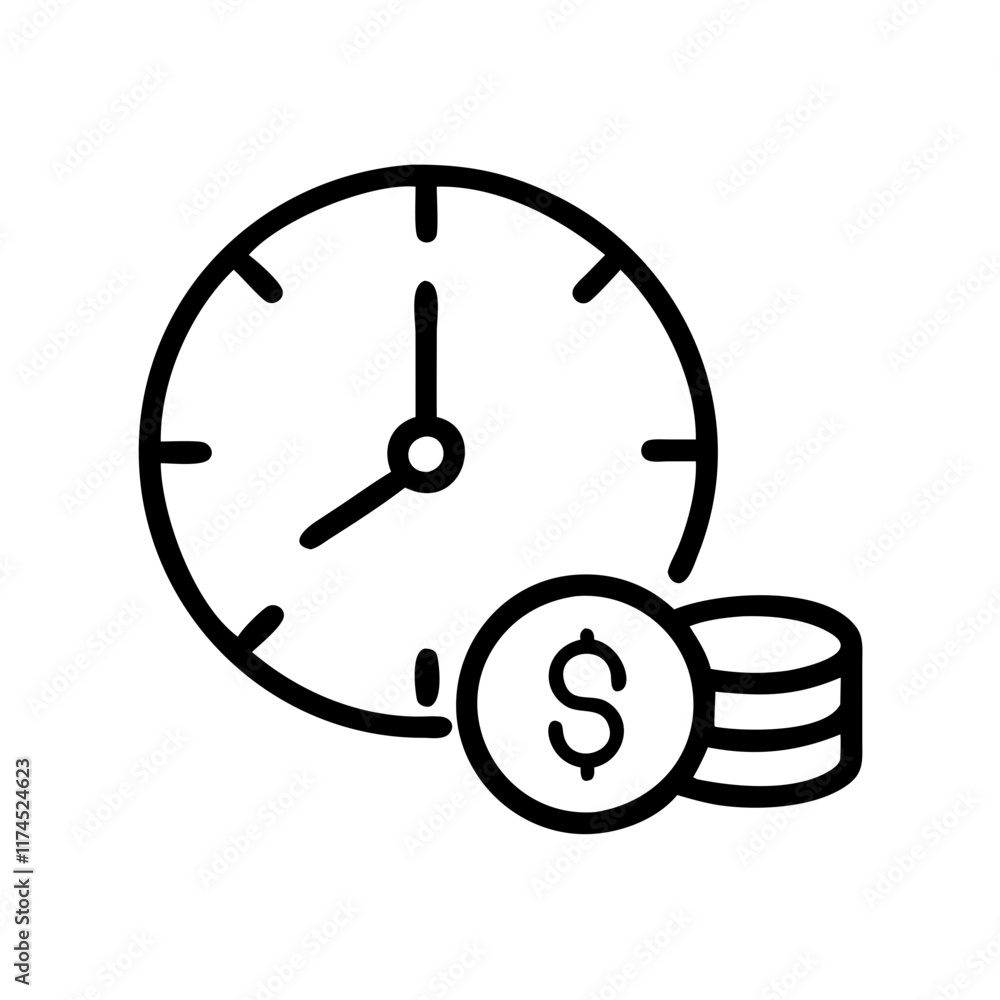 A clock with coins, symbolizing the concept of time is money. A clock with coins, symbolizing the concept of time is money.
